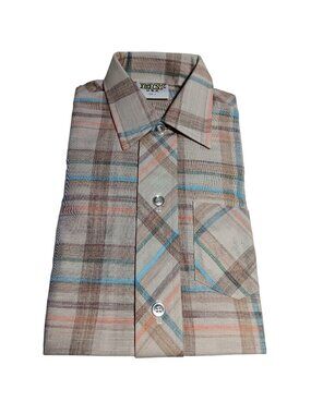 BOYS 2T SHIRT Vintage 1970's Shirt ELY BOYS PINK/BLUE PLAID THIN HIPPY USA NEW